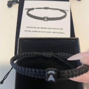 Black Braided Bracelet with Initial 'A'